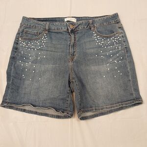 Lane Bryant NYC Designed - Blue Jean Shorts - Size 18 - White Bead Embellishment